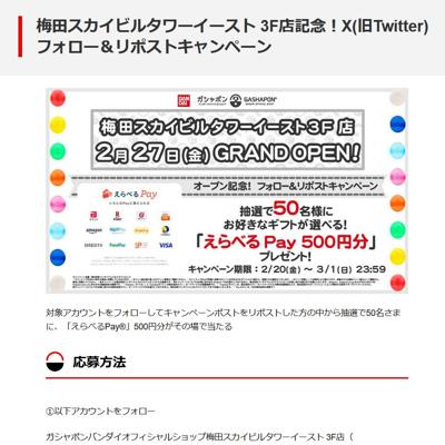 梅田スカイビルタワーイースト 3F店記念!Xフォロー&リポストキャンペーンの詳細