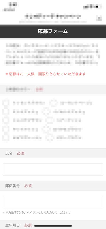 応募フォームに入力して懸賞に応募