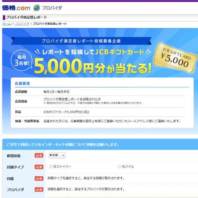 プロバイダ満足度レポート募集キャンペーンの詳細