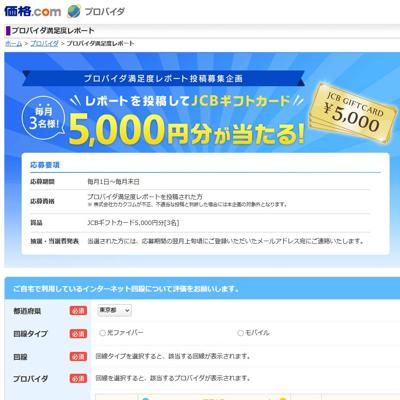 プロバイダ満足度レポート募集キャンペーンの詳細