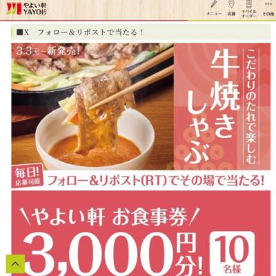【3.3(火)〜】牛焼きしゃぶ定食 発売記念キャンペーンの詳細