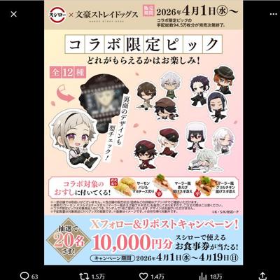 スシロー × 文豪ストレイドッグス コラボキャンペーンの詳細