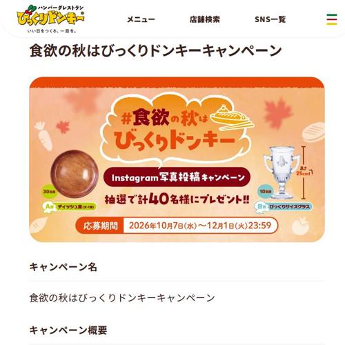 食欲の秋はびっくりドンキーキャンペーンの詳細